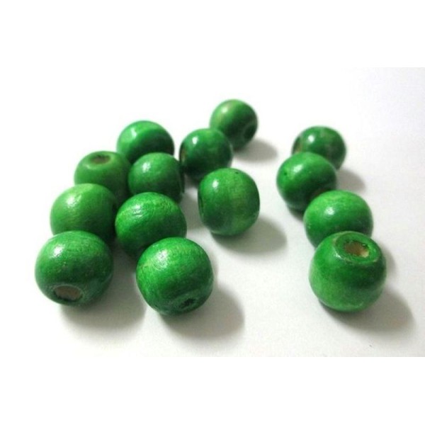 10 Perles  En Bois Vert 12Mm - Photo n°1