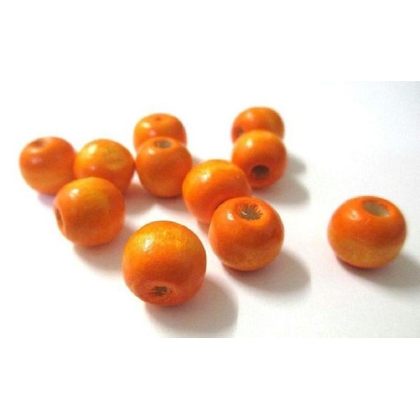 10 Perles  En Bois Orange 12Mm - Photo n°1