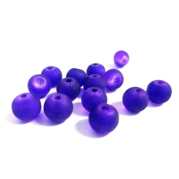 20 Perles Givré Violet Foncé En Verre  6Mm (J-18) - Photo n°1