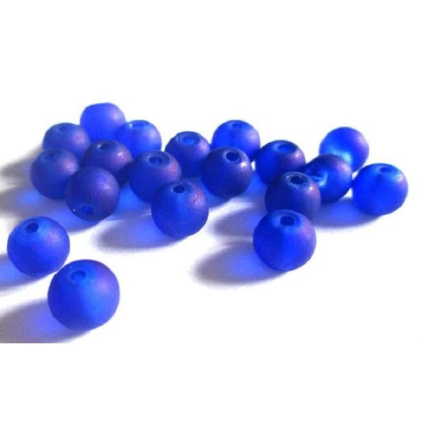 20 Perles Givré Bleu Foncé 1 En Verre 6Mm (D-27) - Photo n°1