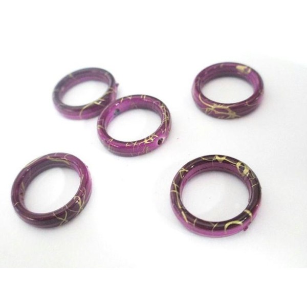 10 Perles Cercle Acrylique Tréfilé Doré Couleur Violet 19Mm - Photo n°1