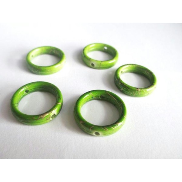 10 Perles Cercle Acrylique Tréfilé Doré Couleur Vert 19Mm - Photo n°1