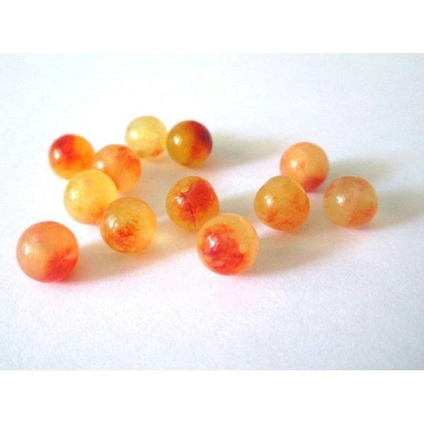 10 Perles Jade Naturelle Jaune Et Orange 8Mm - Photo n°1