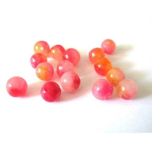 10 Perles Jade Naturelle Fuchsia Et Orange 8Mm - Photo n°1