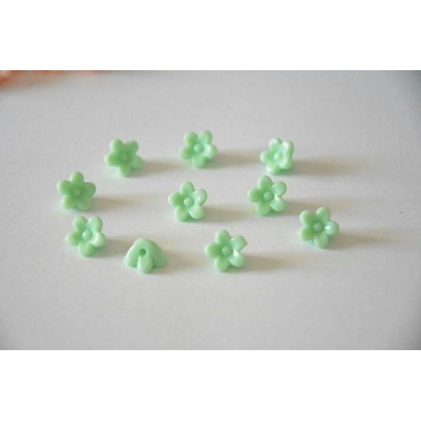 10 Perles Fleur Acrylique Vert 10X7 Mm - Photo n°1