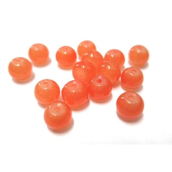 20 Perles Orange Imitation Jade En Verre 6Mm (J-15) - Photo n°1
