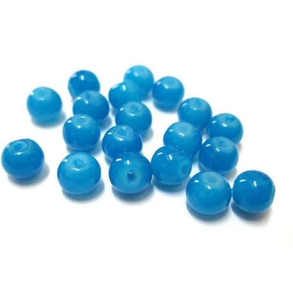 20 Perles Bleu Imitation Jade En Verre 6Mm (J-2) - Photo n°1