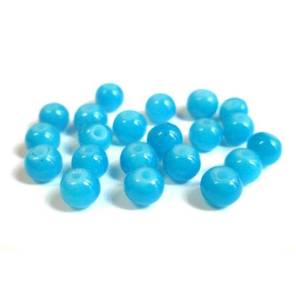 20 Perles Bleu Turquoise Imitation Jade En Verre 6Mm (J-9) - Photo n°1