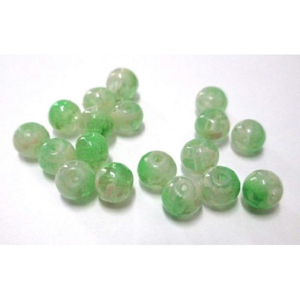 20 Perles Transparent Mouchetée Vert Et Blanc 6Mm - Photo n°1
