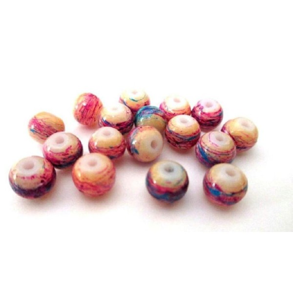 20 Perles Crème Tréfilé Multicolore En Verre Peint 6Mm (C-02) - Photo n°1