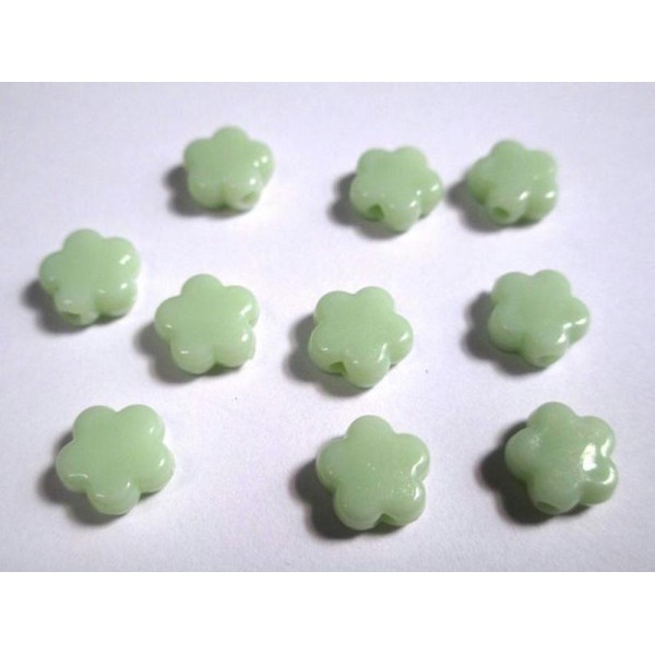 10 Perles Étoile Acrylique Vert Clair 9X9X4 Mm (O-32) - Photo n°1
