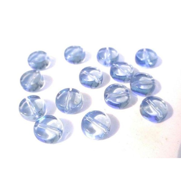 20 Perles En Verre Bleu Ronde Plate 10Mm - Photo n°1