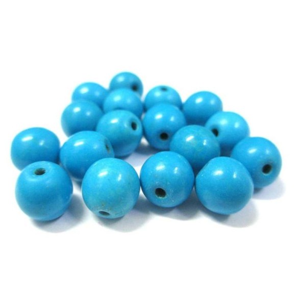 10 Perles Bleu En Turquoise De Synthèse 8Mm - Photo n°1