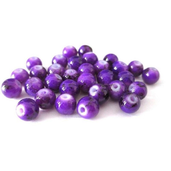 20 Perles Violet Mouchetée 6Mm (B-08) - Photo n°1