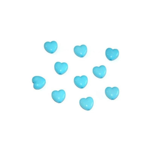 10 Perles Acrylique  Forme Coeur Couleur Bleu 10Mm - Photo n°1
