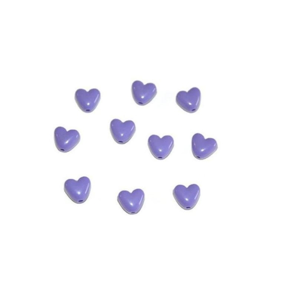 10 Perles Acrylique  Forme Coeur Couleur Violet Foncé  10Mm - Photo n°1