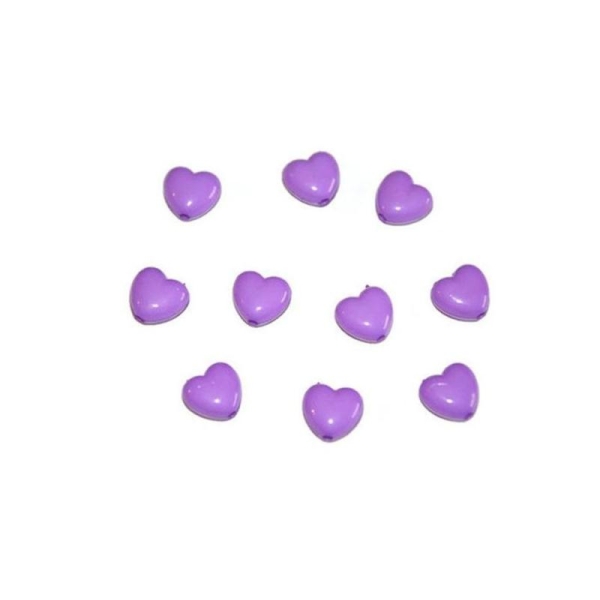 10 Perles Acrylique  Forme Coeur Couleur Violet 10Mm - Photo n°1