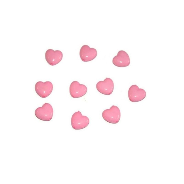 10 Perles Acrylique  Forme Coeur Couleur Rose 10Mm - Photo n°1