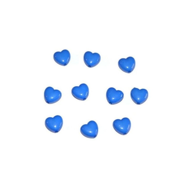 10 Perles Acrylique  Forme Coeur Couleur Bleu Foncé 10Mm - Photo n°1