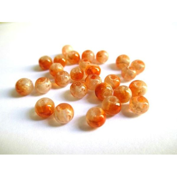 20 Perles Transparent Mouchetée Orange Et Blanc 4Mm - Photo n°1