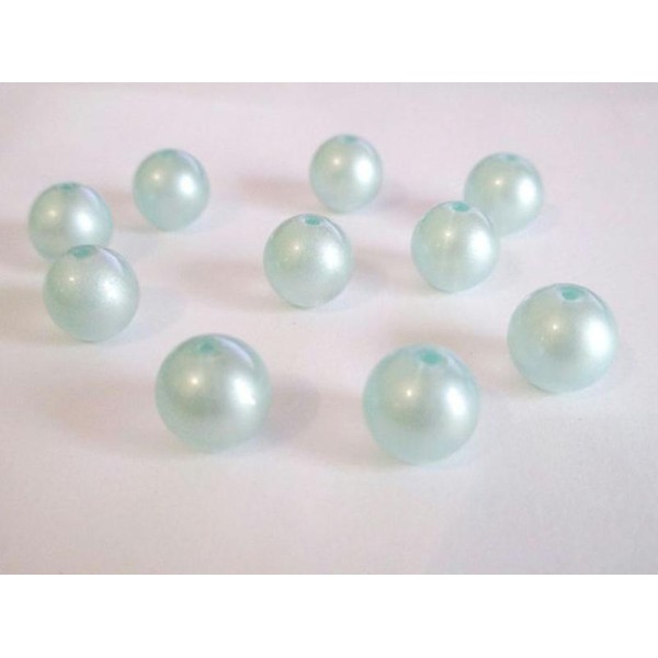 10 Perles Bleu Clair Brillant En Verre  10Mm - Photo n°1