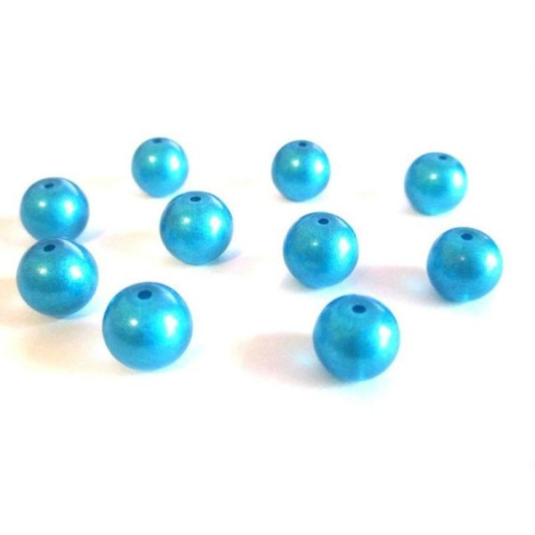 10 Perles Bleu Brillant En Verre  10Mm - Photo n°1