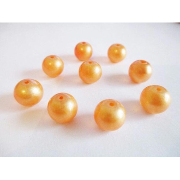 10 Perles Orange Brillant En Verre  10Mm - Photo n°1