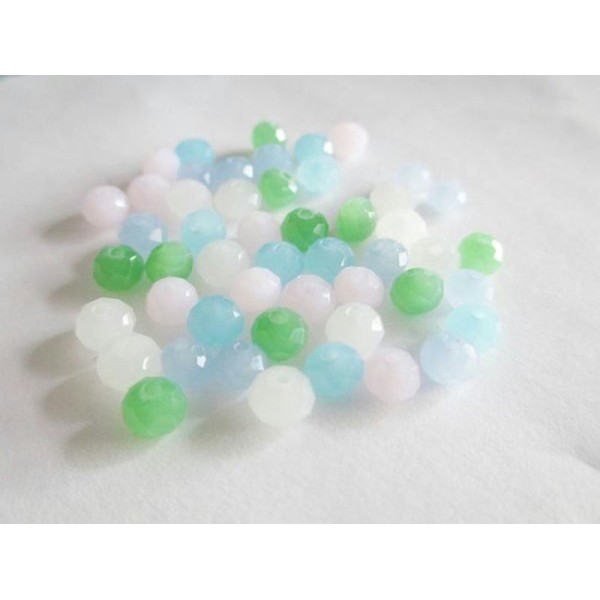 50 Perles Rondelle À Facettes Mélange De Couleur En Verre 6X4Mm Imitation Jade - Photo n°1