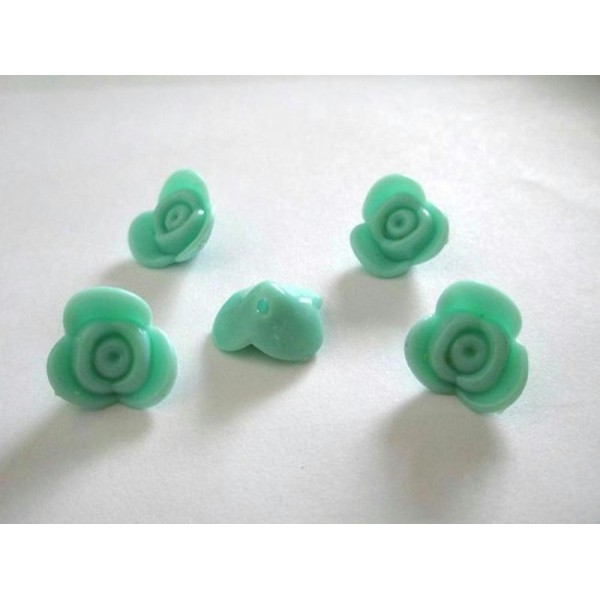 5 Perles Acrylique Forme Fleur Couleur Vert 15X15X8Mm - Photo n°1