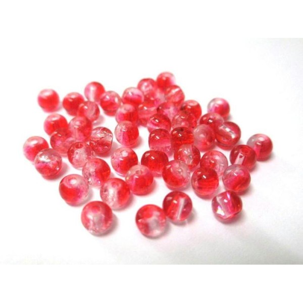 20 Perles Bicolore Rouge Et Blanc  En Verre Craquelé 4Mm - Photo n°1