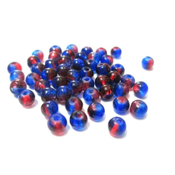20 Perles Bicolore Bleu Et Rouge En Verre Craquelé 4Mm - Photo n°1