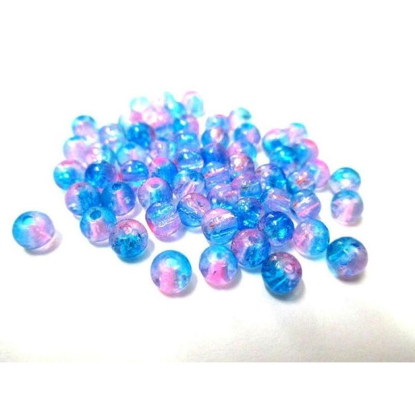 20 Perles Bicolore Bleu Et Rose En Verre Craquelé 4Mm - Photo n°1