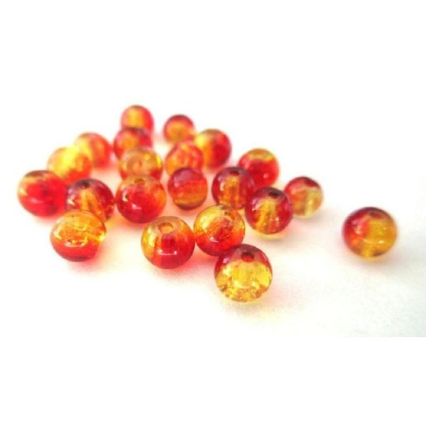20 Perles Bicolore Rouge Et Jaune En Verre Craquelé 4Mm (D-32) - Photo n°1