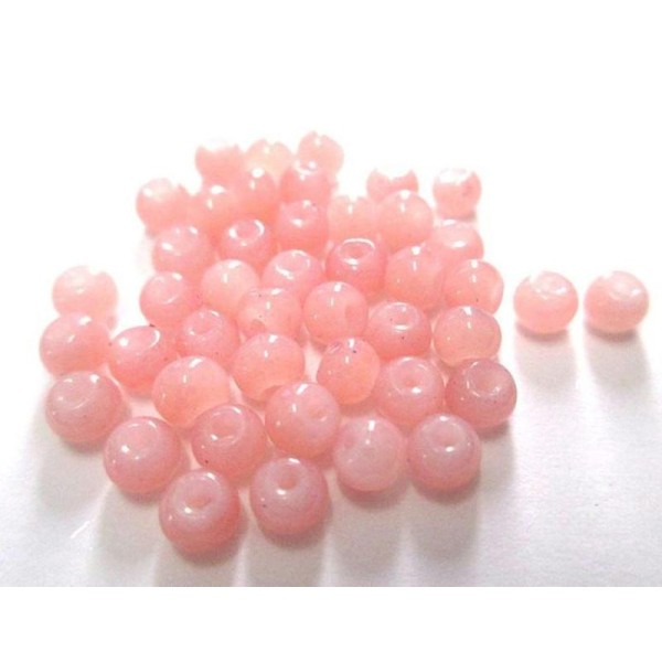 50 Perles En Verre Imitation Jade Couleur Rose 4Mm (A-30) - Photo n°1