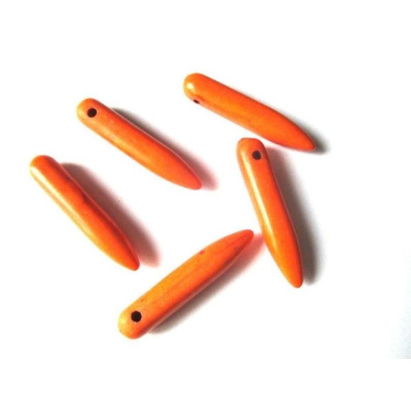 5 Perles Howlite Orange  Forme Spike 25X5Mm - Photo n°1