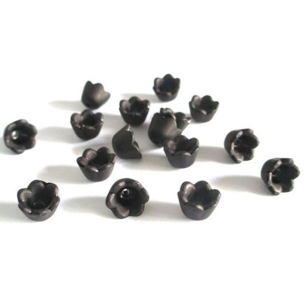 10 Perles Fleur Acrylique Givré Noir 10X6Mm - Photo n°1