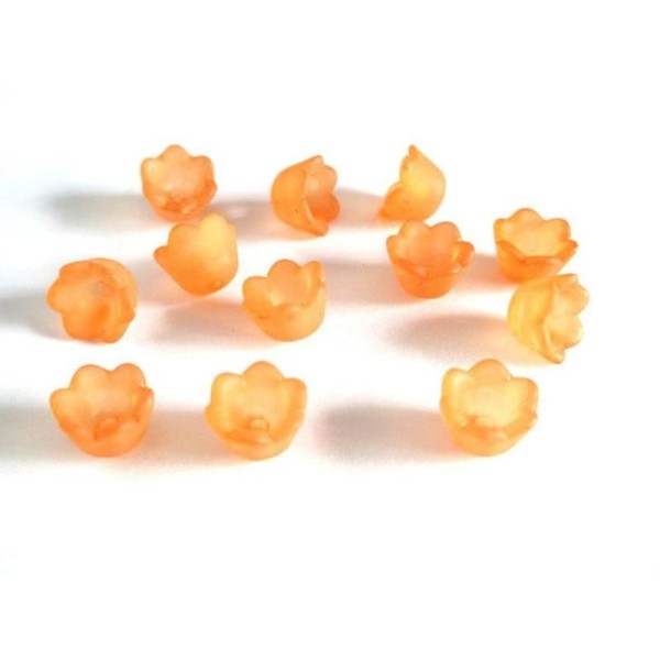 10 Perles Fleur Acrylique Givré Orange 10X6Mm - Photo n°1