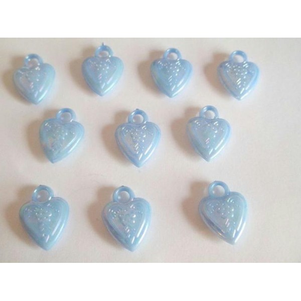 10 Pendentifs Coeur Acrylique Bleu Ab Couleur 20X14Mm - Photo n°1