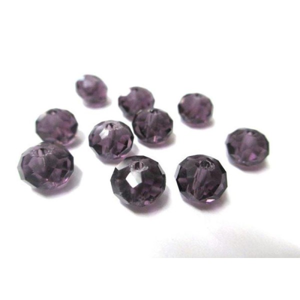 10 Perles Rondelle À Facettes Violet En Verre 6X8Mm - Photo n°1