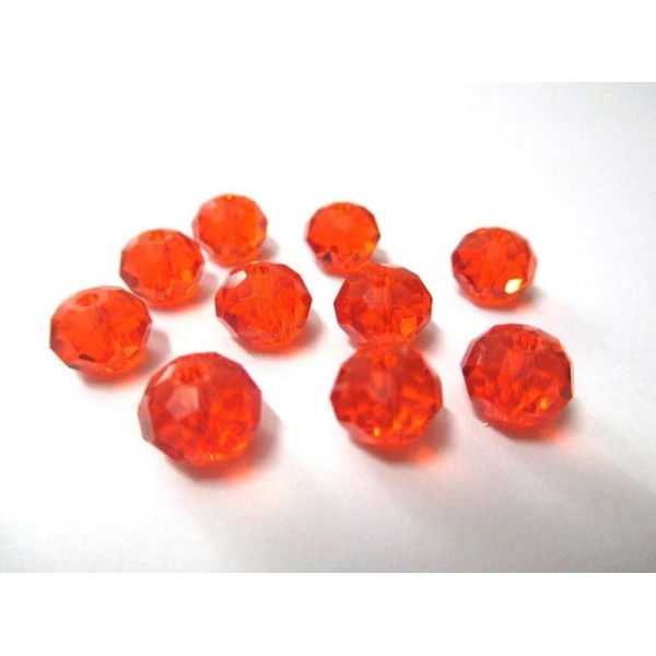 10 Perles Rondelle À Facettes Orange En Verre 6X8Mm - Photo n°1