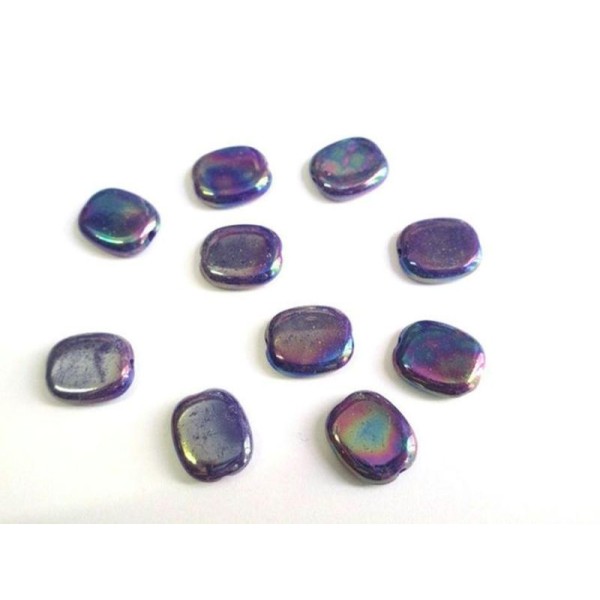 10 Perles Acrylique Violet Rectangulaire Plaqué Ab 13X11X3.5Mm - Photo n°1