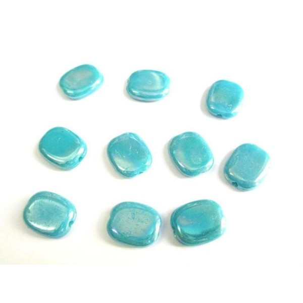10 Perles Acrylique Bleu Rectangulaire Plaqué Ab 13X11X3.5Mm - Photo n°1