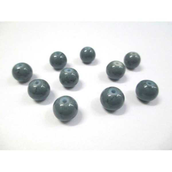 10 Perles Grises Tréfilé Noir En Verre 8Mm (N-36) - Photo n°1