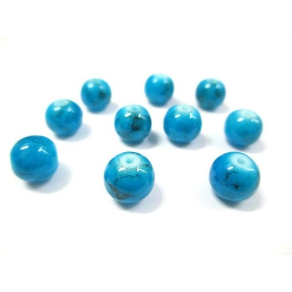 10 Perles Bleu Tréfilé Noir En Verre 8Mm (N-31) - Photo n°1