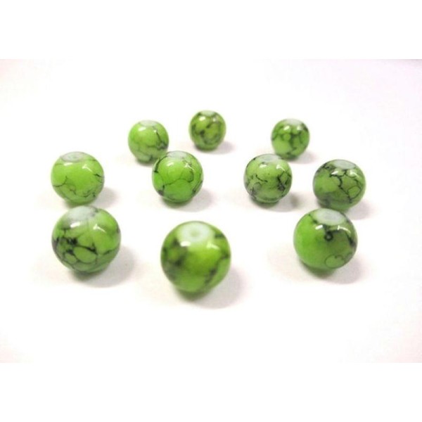 10 Perles Vert Anis Tréfilé Noir En Verre 8Mm (N-32) - Photo n°1