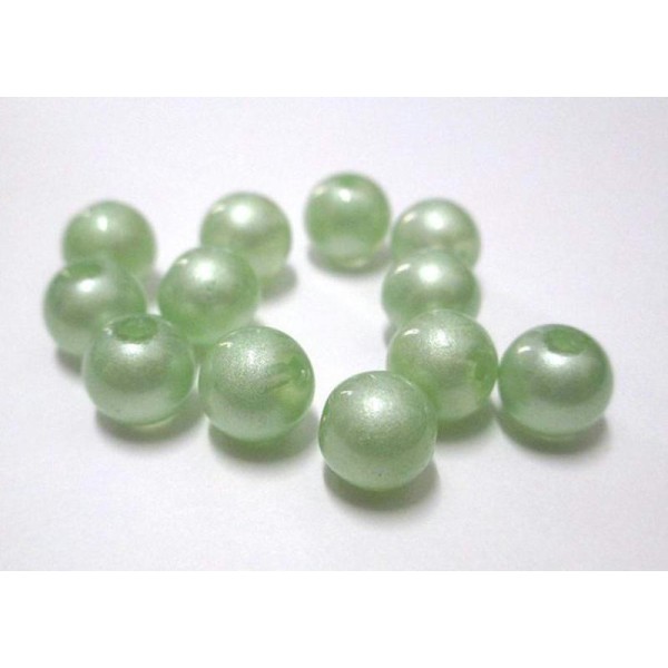 10 Perles Vert Clair Brillant  En Verre  8Mm - Photo n°1
