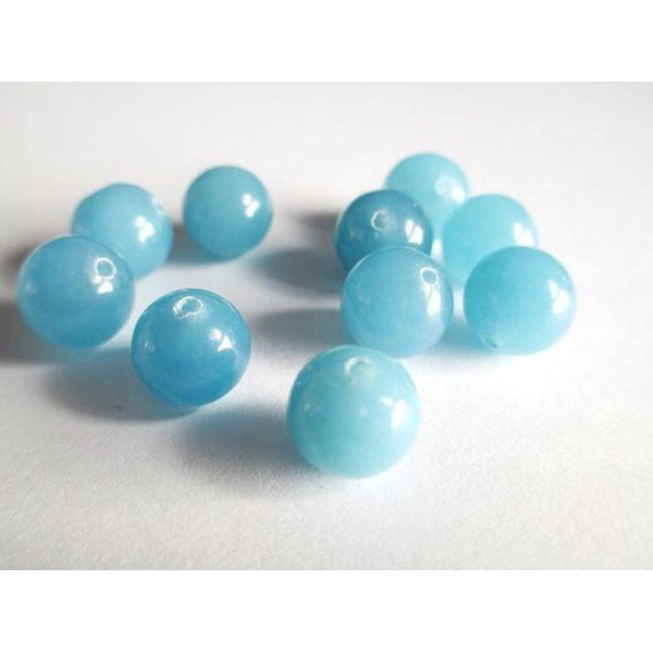 10 Perles Jade Naturelle Bleu Ciel 10Mm - Photo n°1