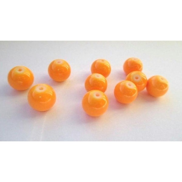 10 Perles Orange Clair En Verre Peint 10Mm (T) - Photo n°1