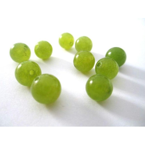10 Perles Jade Naturelle Verdâtre  8Mm (30) - Photo n°1