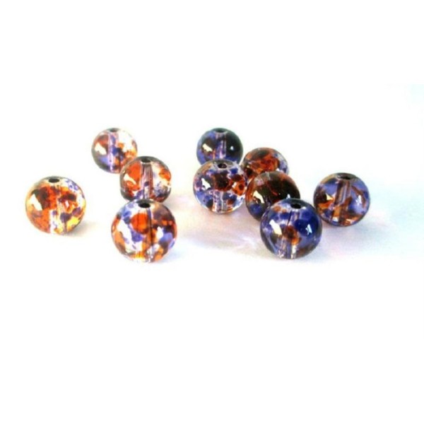 20 Perles Transparentes Tréfilé Orange Et Violet 8Mm En Verre Ronde - Photo n°1